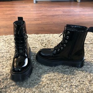 Patent leather black booties